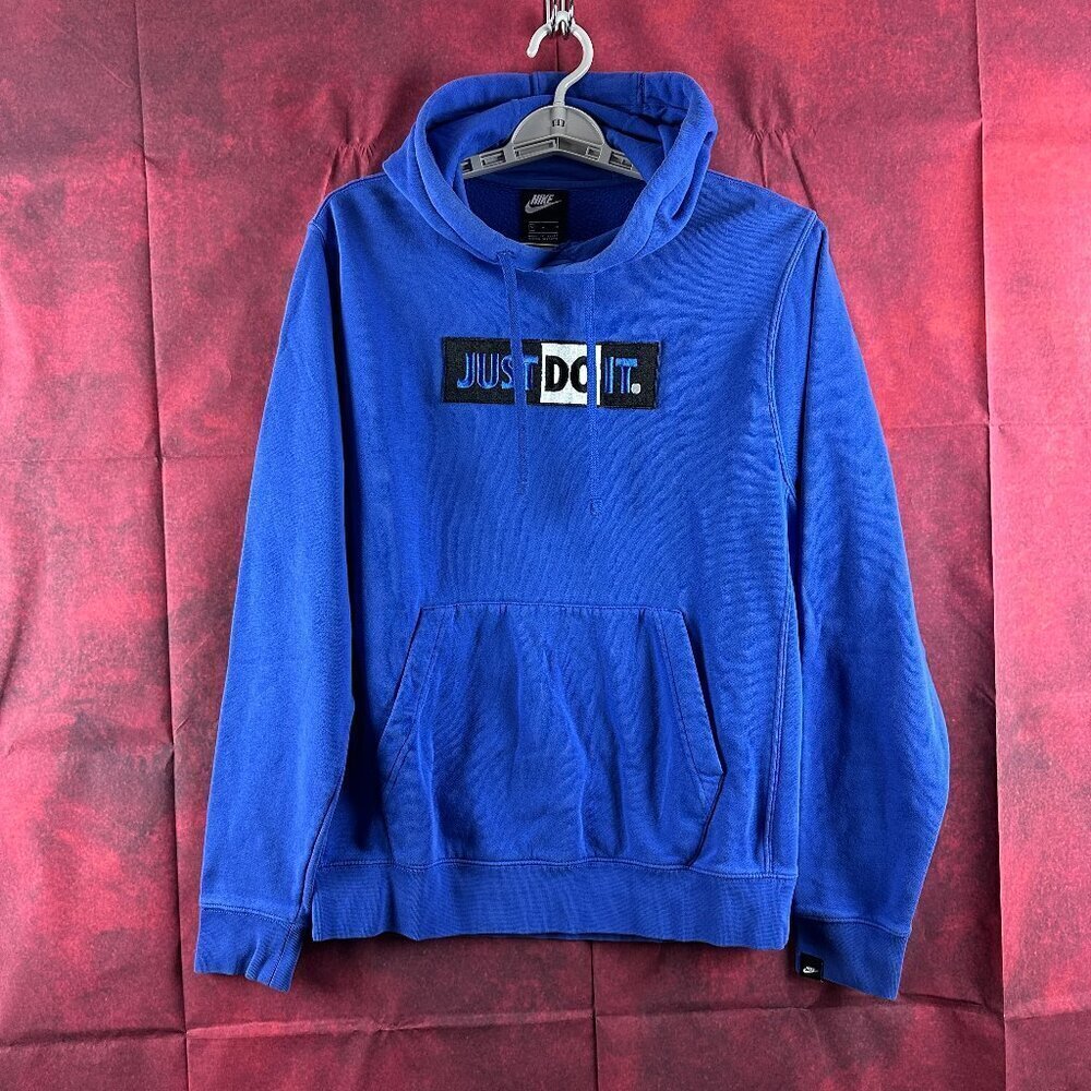 NIKE SPORTSWEAR "JUST DO IT" MEN'S PULLOVER HOODIE, BLUE, KANGAROO POCKETS, M